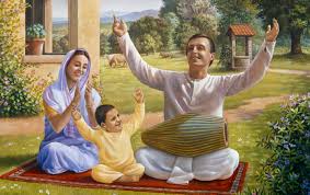 Husband, wife, and child, happy in Krishna consciousness.